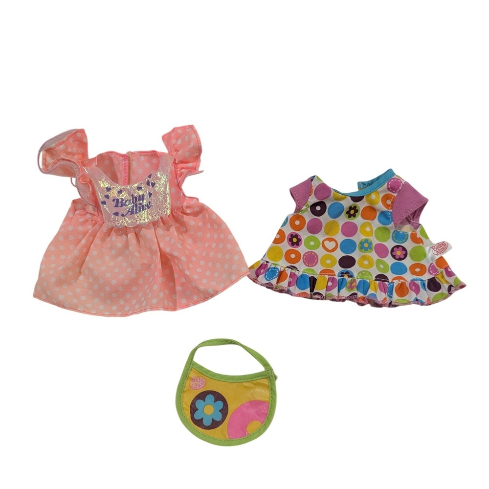 Baby Alive Doll Clothes Set Pink Polka Dot Dress Colorful Top and Bib 3pc Lot